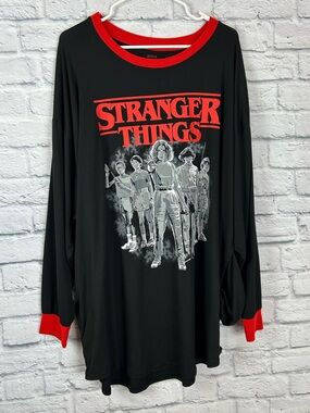 Netflix Stranger Things Sleep Shirt XL 16-18 Black Red Oversized Graphic Tunic